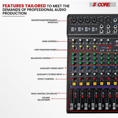 5Core 12-Channel DJ Mixer Console