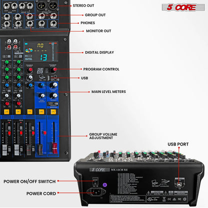 5Core 12-Channel DJ Mixer Console