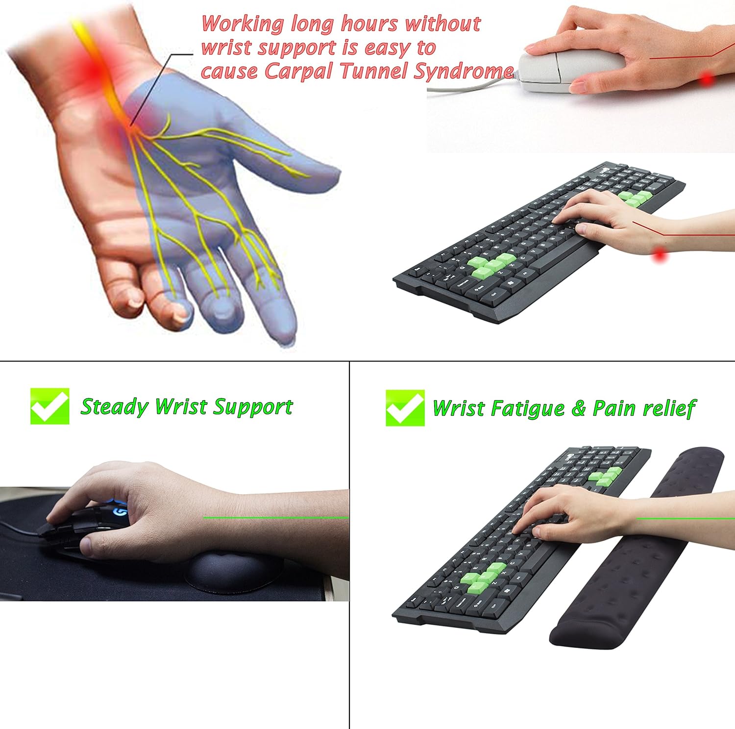 Memory Foam Mouse & Keyboard Wrist Rest Support Pad (Black)