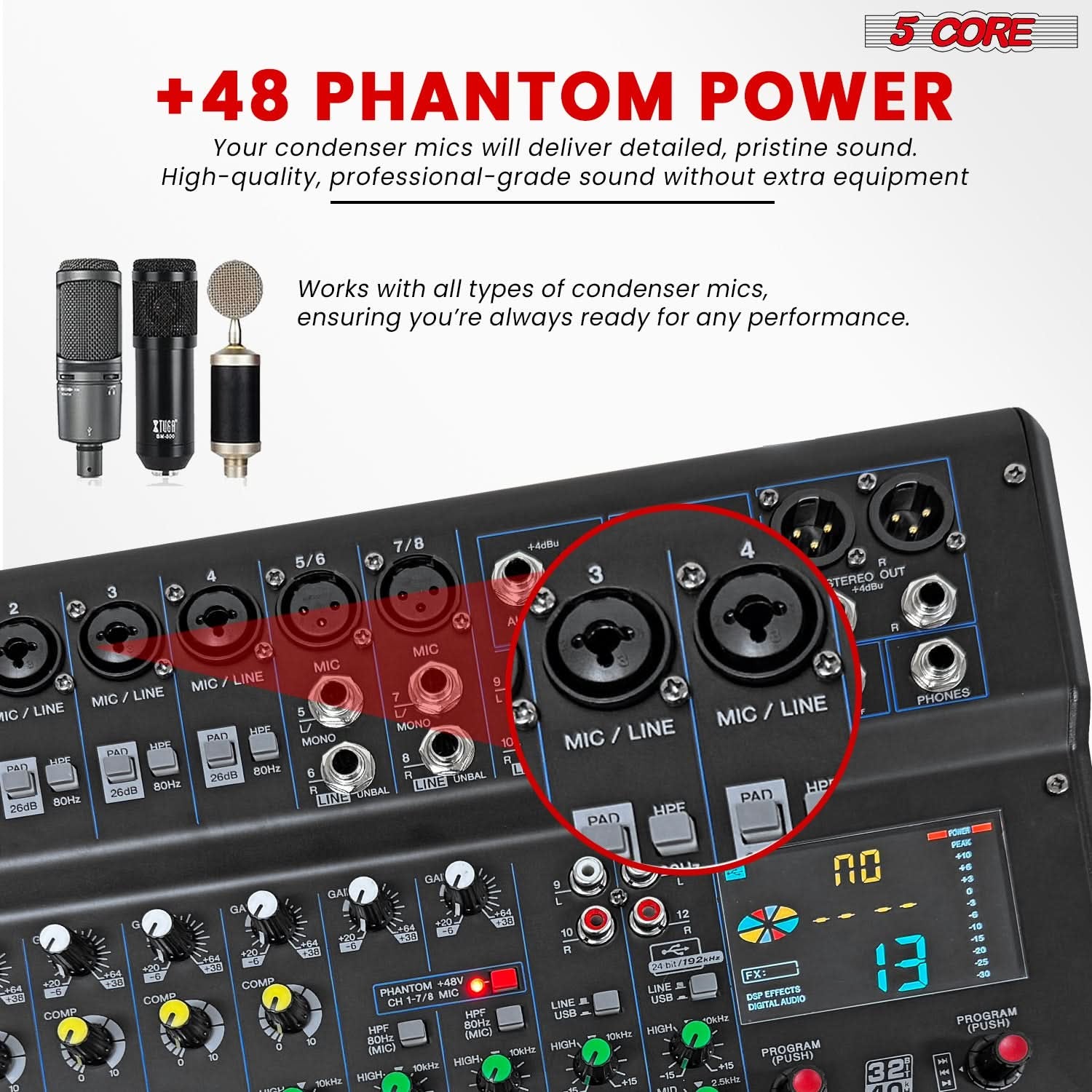 5Core 12-Channel DJ Mixer Console