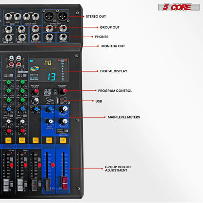 5Core 12-Channel DJ Mixer Console